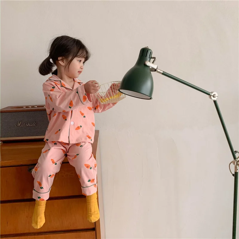 

Boys and girls cotton cartoon Pajama Sets Unsiex kids soft turndown collar Sleepwear Children fashion Nightwear 2pcs sets