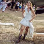 Кружевное свадебное платье в пол, с V-образным вырезом, рукавами-крылышками и открытой спиной, свадебные платья в стиле Country