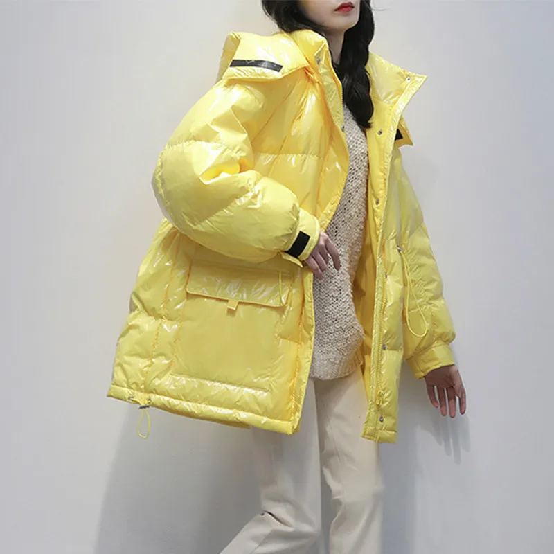 

Candy Color Bright Face Down Jacket Women's Mid-length 2021 New Korean Style Explosion Loose Waist White Duck Down College Style