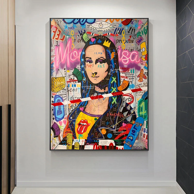 Забавная Мона Лиза уличное искусство холст живопись постеры и печать граффити