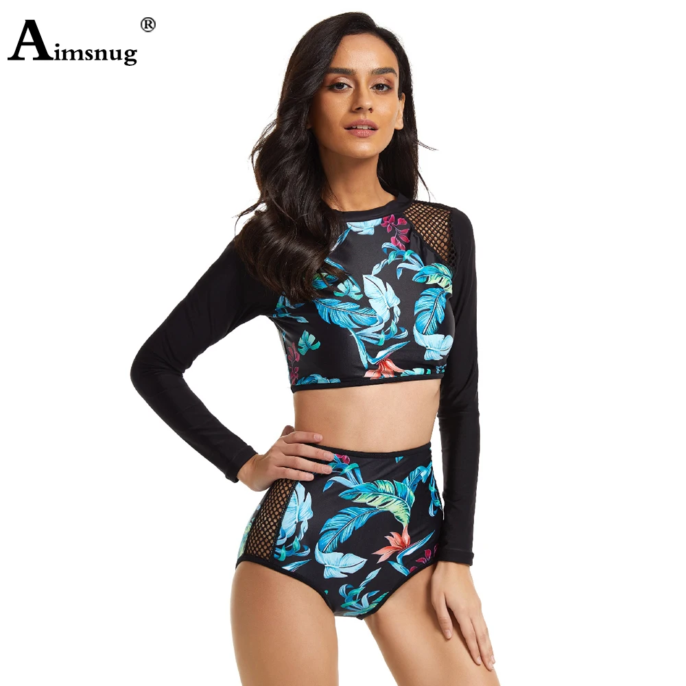 Женский купальник из двух предметов купальный костюм с высоким вырезом и длинным