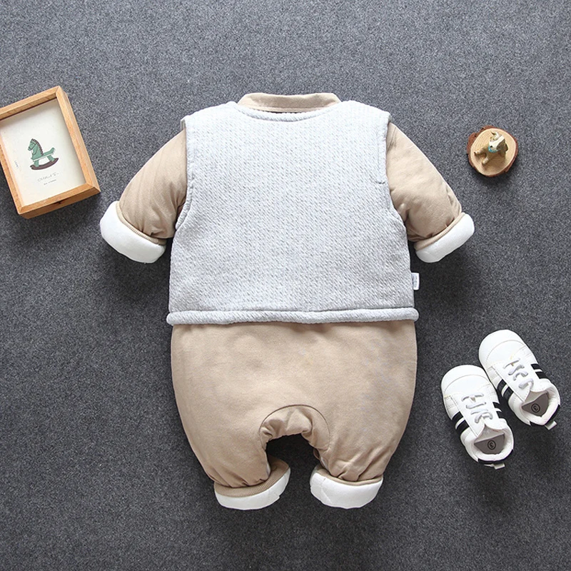 -30d Cold winter infantbaby boy clothing set warm jumpsuit + vest suits for newborn baby boys clothes outfits thick rompers sets |