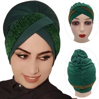 2022 new women glitter forehead cross underscarf bonnet stretchy muslim inner hijab cap female islamic under hijab turban hat