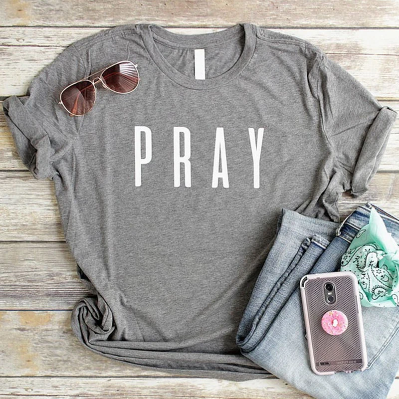 Pray Short Sleeve T Shirt Women Christian Believer Tshirt Jesus Hope T-shirt Streetwear Cotton Tees Girl Summer Tops Drop Ship | Женская