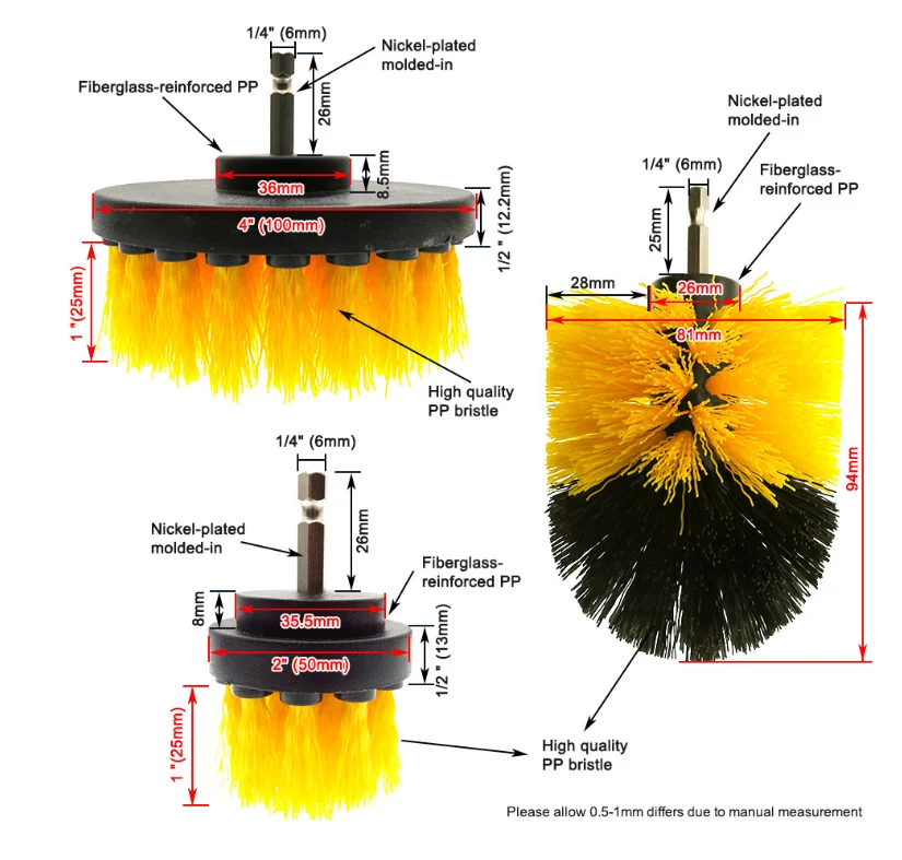 

100sets Scrubber Brush Drill Brush Clean for Bathroom Surfaces Tub Shower Scrub Cleaning 2/3.5/4 inch hot