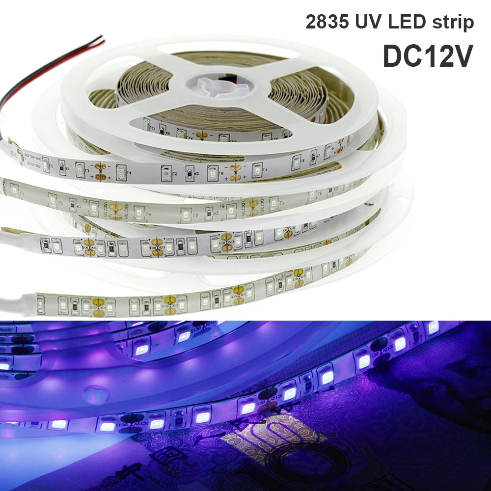 

DC12V 5M/Lot 3528 2835 UV LED Strip 60led/m 120led/m 300/600 Leds Ultraviolet 395-405nm Purple Flexible Tape Ligh