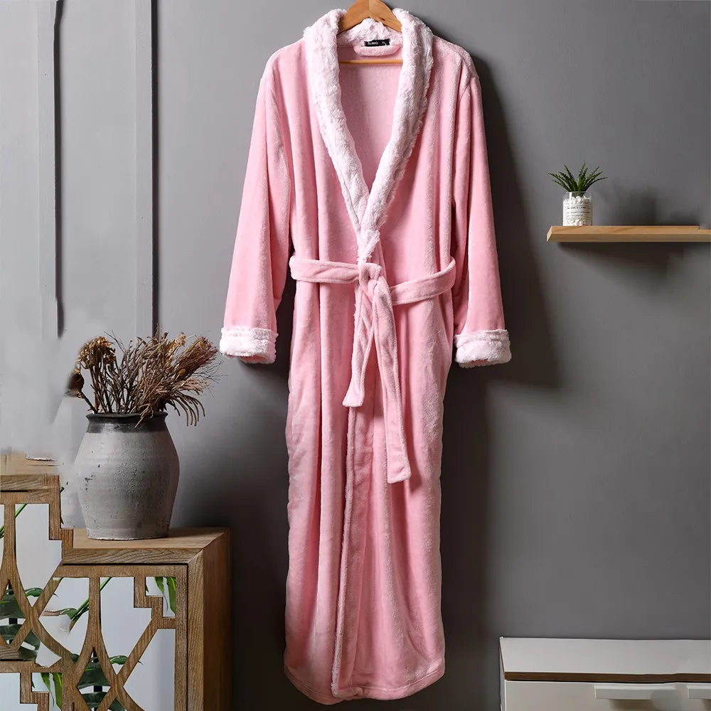 

Kimono Gown Oversize Women Bathrobe Winter Warm Flannel Sleepwear Couple Nightwear Soft Nightdress Intimate Lingerie Homewear