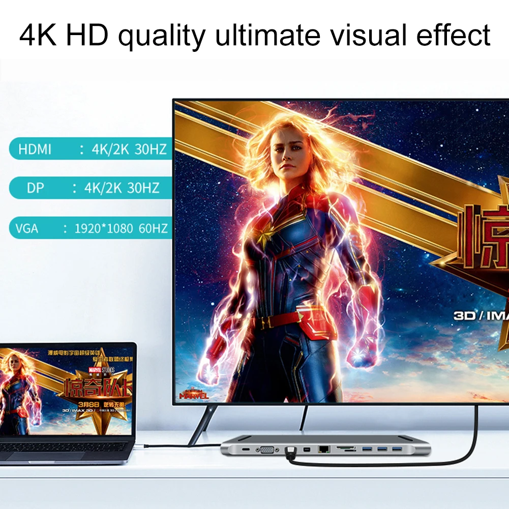 USB3.0 type-C концентратор для USB3.0 TF SD ридер HDMI VGA RJ45 3,5 аудио мини DP док-станция для MacBook Pro USB-C type C 11 порт USB C концентратор