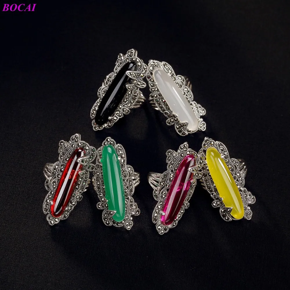 Женские открытые кольца из тайского стерлингового серебра S925 пробы с гранатом