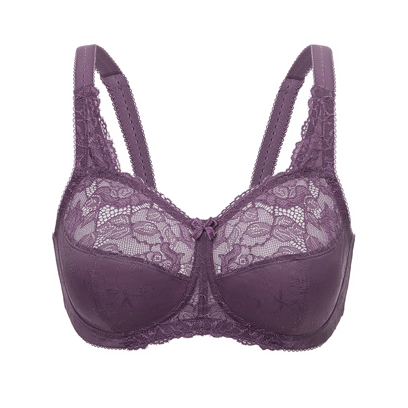 Black Violet04 DELIMIRA женский полный охват Плюс Размер без подкладки и швов цветочный кружевной бюстгальтер - Цвет: Black Violet04