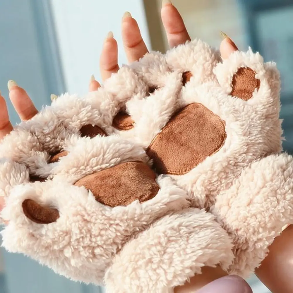 Женские милые кошачья лапа с когтями теплые пушистые митенки без пальцев