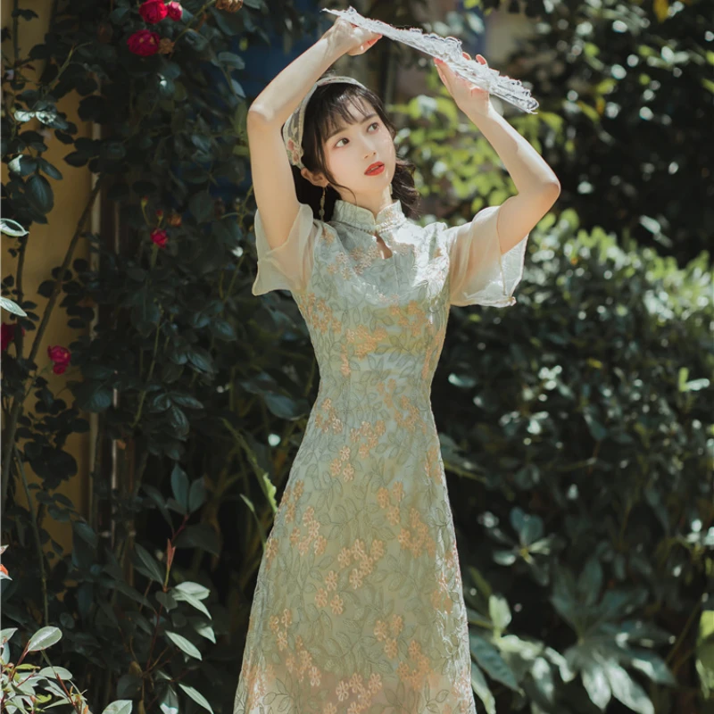 Платье в китайском стиле ретро во французском женское летнее платье улучшенном