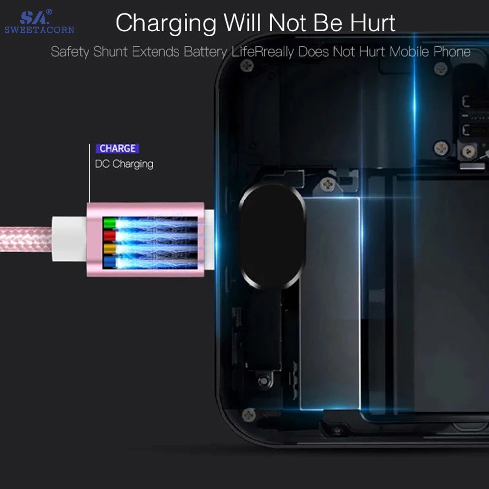 Нейлоновый USB-кабель для передачи данных 1 м 2 3 Huawei Xiaomi 8 Samsung S8 S9 Oneplus Motorola iPad