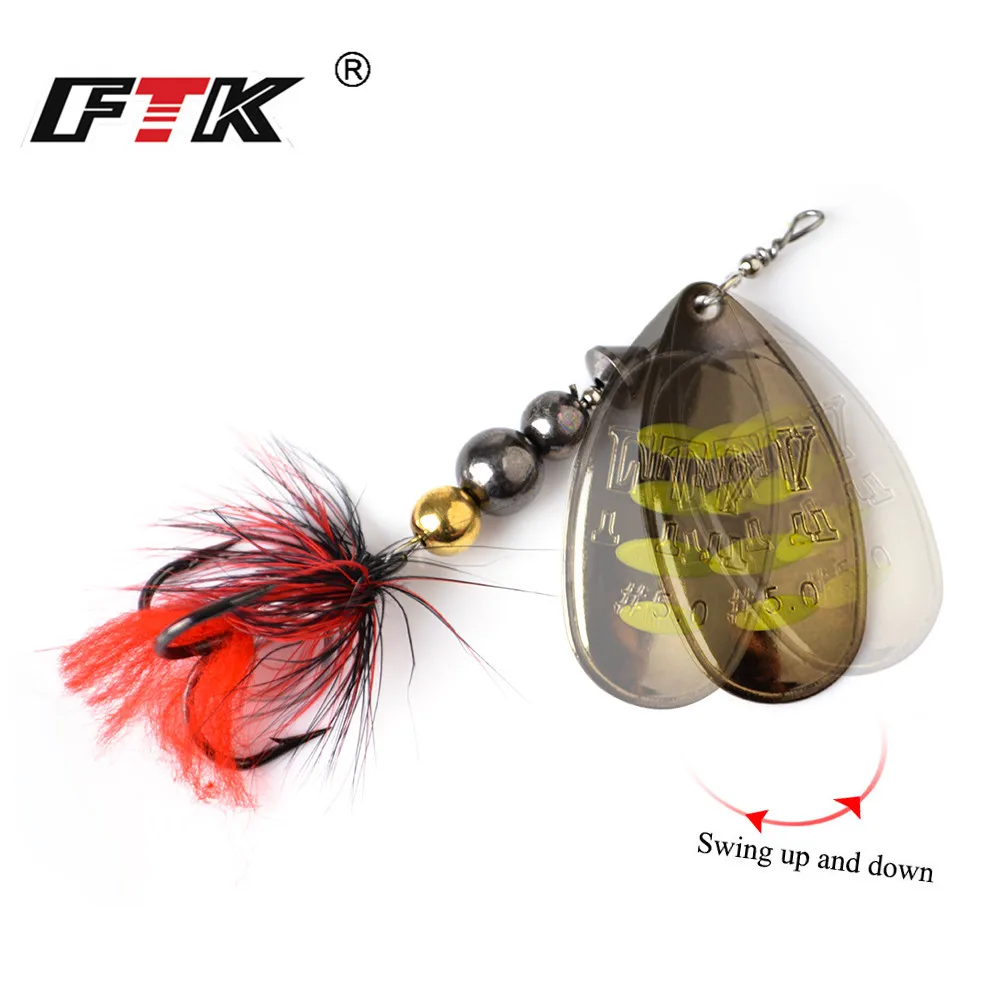 FTK Metal Fishing Lure Spinner Bait 12g 18g Wobblers Spoon Lures Pike Bass Carp Hard Bait With Feather Treble Hooks 8 colors