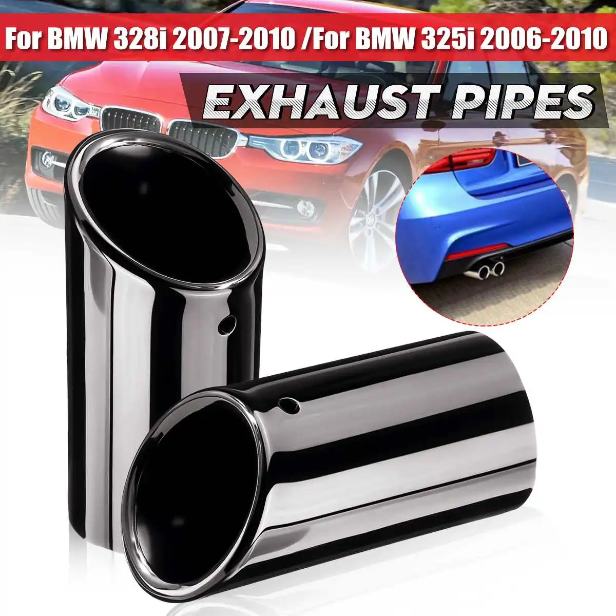 

Pair Car Exhaust Muffler Pipe Exhaust Tip Stainless Steel Tail Tubes Black For BMW E90 E92 325i 328i 2006-2010