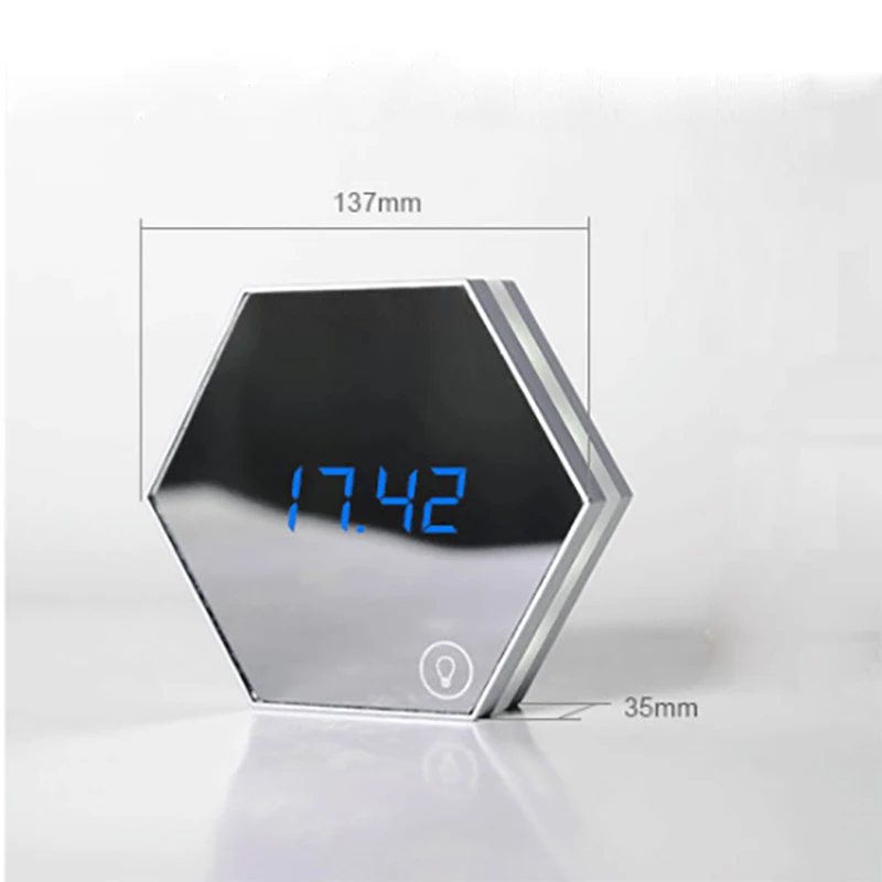 

Mirror Alarm Clocks LED Mirror Night Light Digital Alarm Clock Charging Thermometer Desktop Watch Home Office Decor