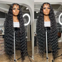 13x4 deep wave frontal wig 400 density long deep wave wig for women pre plucked remy hair lace front human hair wigs 32 inch