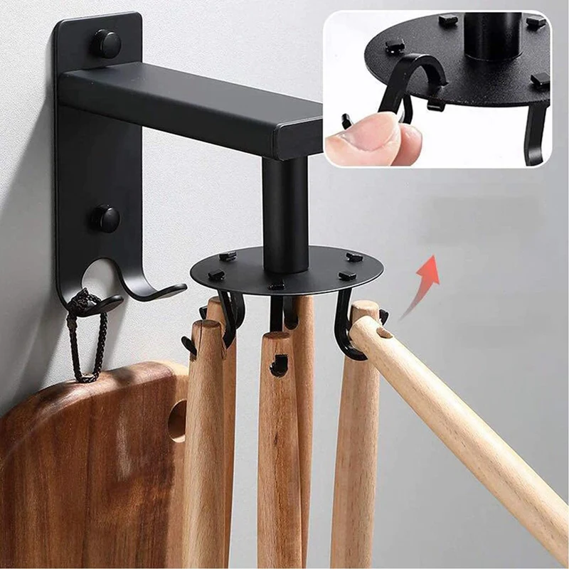 

Wall-Mounted Utensils Hanger,Adjustable Rotating Hooks,Kitchen Rack Wall Hooks with 6 Removable Hooks & 2 Hanging Hooks