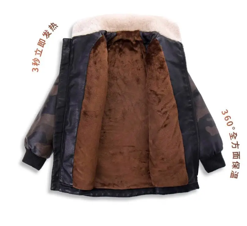 

Autumn Winter New Children PU jackets Camouflage print fur stictching Thicker Warm Outerwear for boy modis kids PU jackets Y3319
