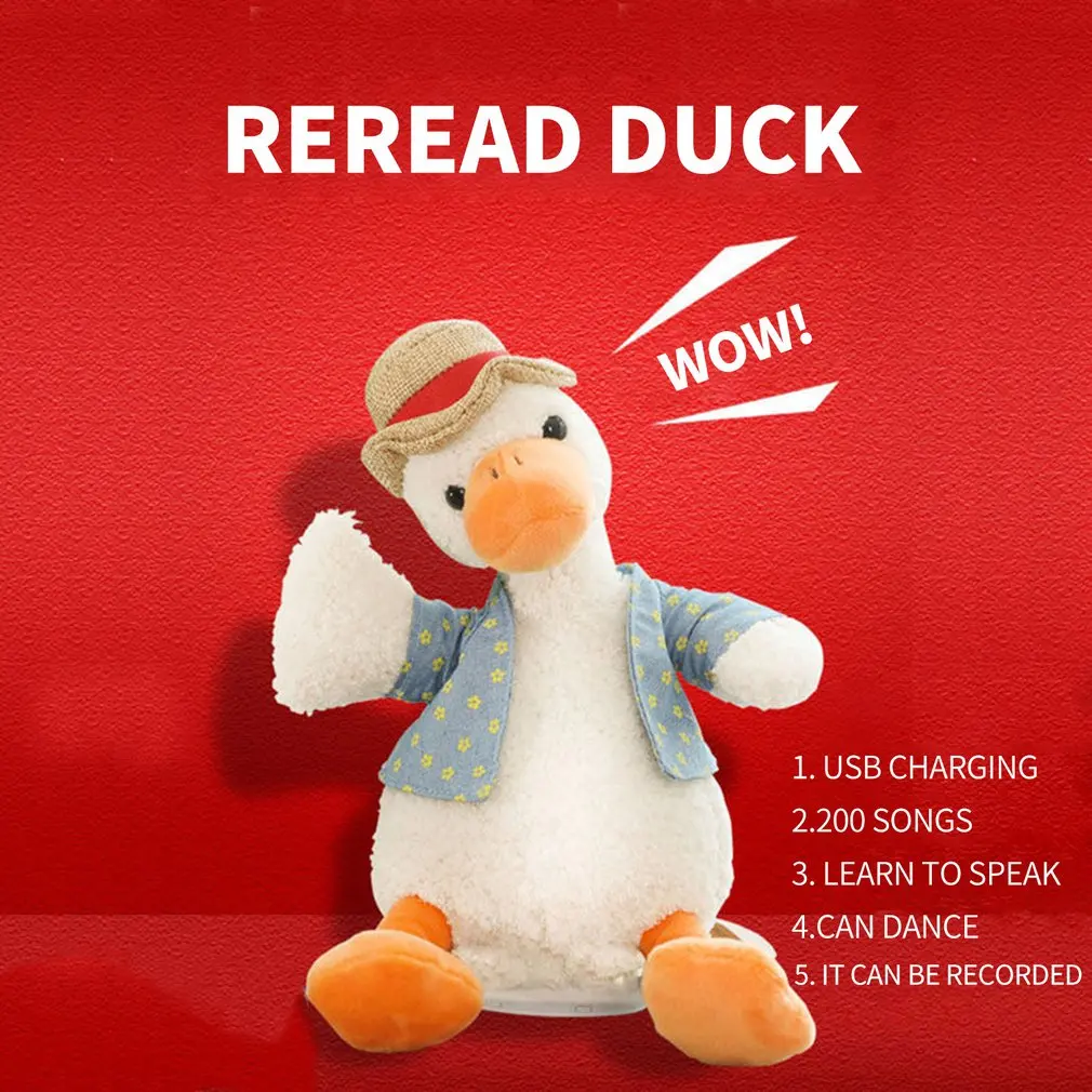 

Портативная забавная креативная плюшевая игрушка «утка», 200 песен, обучение говорить, встряхивание, танцы, подарок на день рождения, праздни...