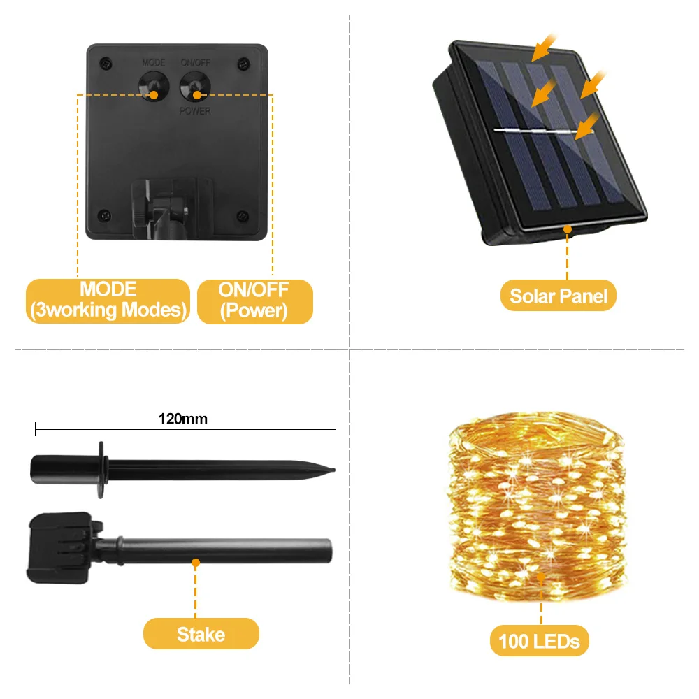 Уличная светодиодная гирлянда на солнечной батарее водонепроницаемый садовый