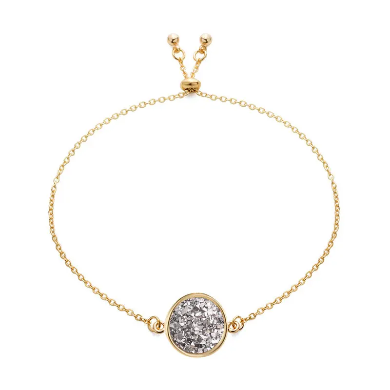 20 Модный Регулируемый Круглый круглый полимерный Druzy браслет Drusy из искусственной смолы Druse камень Золотая Серебряная цепочка ювелирное изделие для женщин подарок - Окраска металла: 20