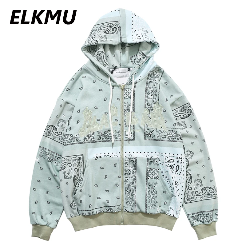 ELKMU вышитая бандана пэчворк на молнии толстовки с капюшоном куртки 2020 Harajuku Хип