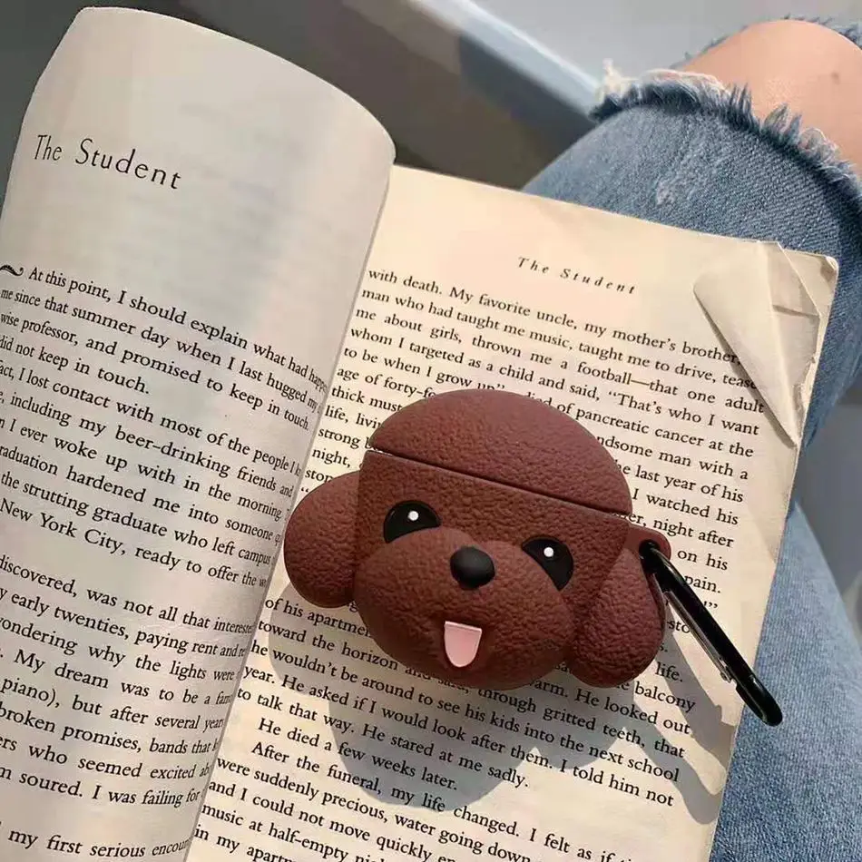 Brown Dog For AirPods Case Cute Cartoon Rabbit Pig Dog Earphone Cover For Airpods 2/i10/i11 Christmas Soft Protect Coque with Keychian - Цвет: Brown Dog