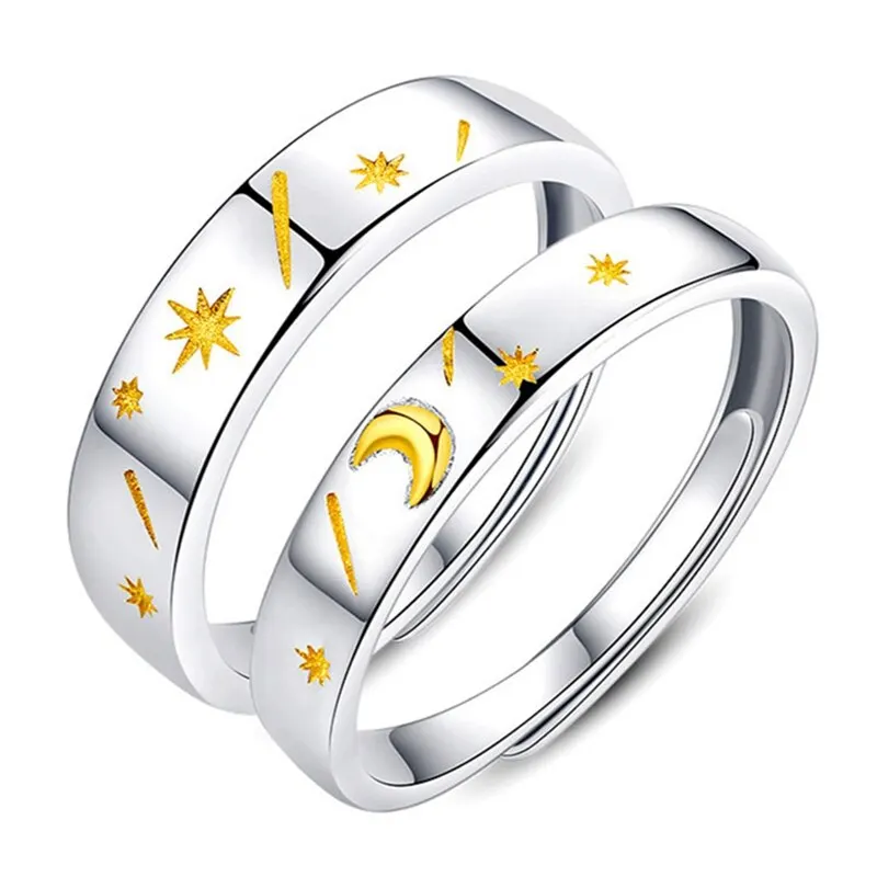 

New Personality Creative Long-distance Love Moon Star Couple Ring Romantic Ring Valentine's Day Gift Opening Adjustable