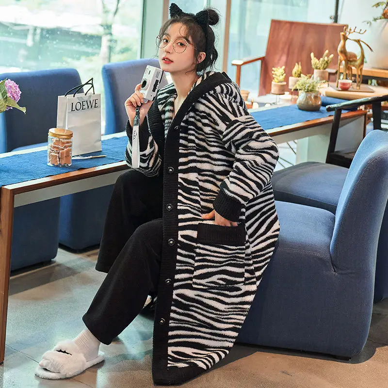 Women Robe Sets Autumn and Winter 2021 New Nightgown Female Thickened Padded Pajamas Female Pajamas Set Pajama Woman Sleepwear