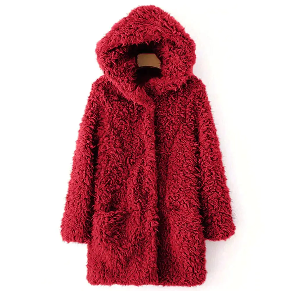 Teddy Coat Women Winter Jackets Kawaii Fur Jacket Hooded Overcoat Warm Hairy Jackets Female Coats Long Sleeve Chaqueta Mujer 2XL