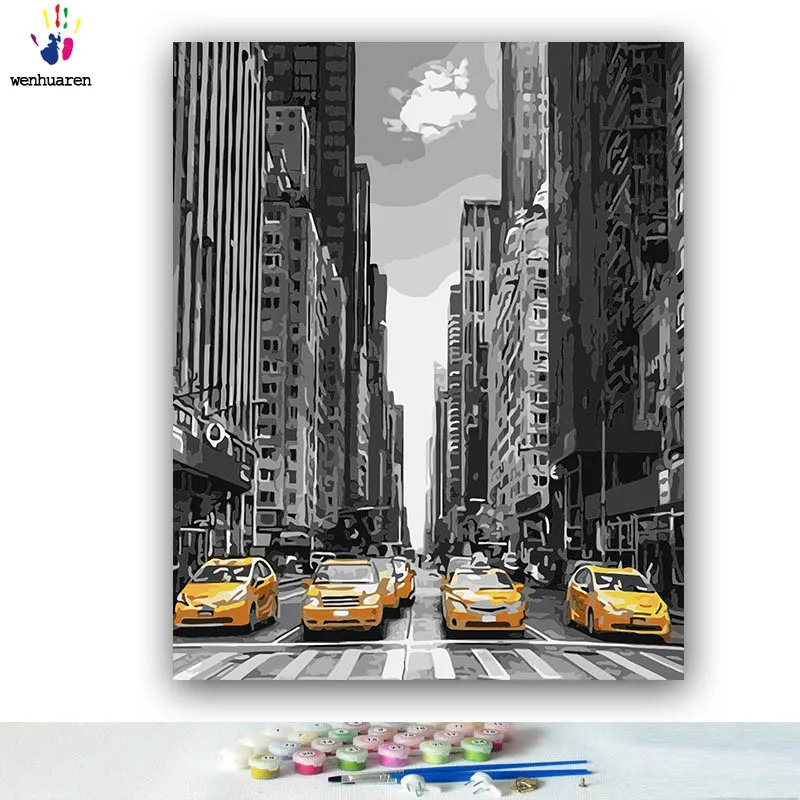 DIY раскраска краски по номерам такси Зебра пересечение на улице города рисунок