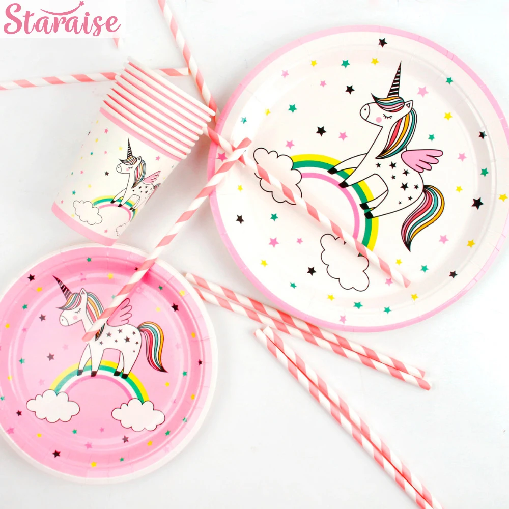 Украшение для вечеринки Единорог одноразовая посуда бумажная тарелка украшения