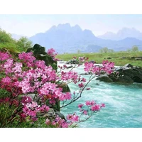 gatyztory diy painting by numbers flower river handpainted acrylic oil painting drawing on canvas home decor gift