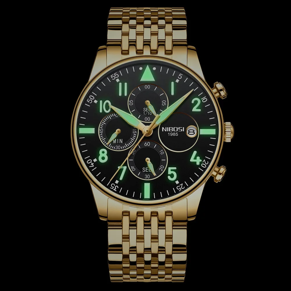 

NIBOSI Top Brand Luxury Mens Watches Luminous Waterproof Stainless Steel Watch Quartz Clock Men Casual Business Wristwatch