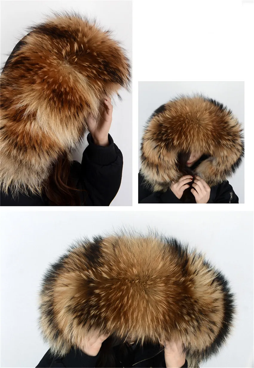 Winter Coat Female Neck Cap Long Warm Genuine Fur Scarf Big Size Neck scarf Fur Collar Real Raccoon Fur Women Scarves L44