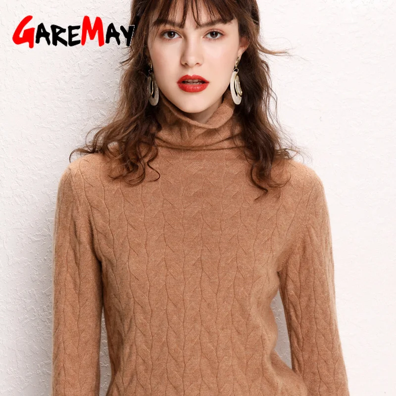 Кашемировый свитер для женщин вязаный пуловер с высоким воротом и длинным