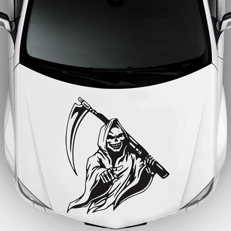 Автомобильные наклейки черный череп капюшон наклейка боковой большая