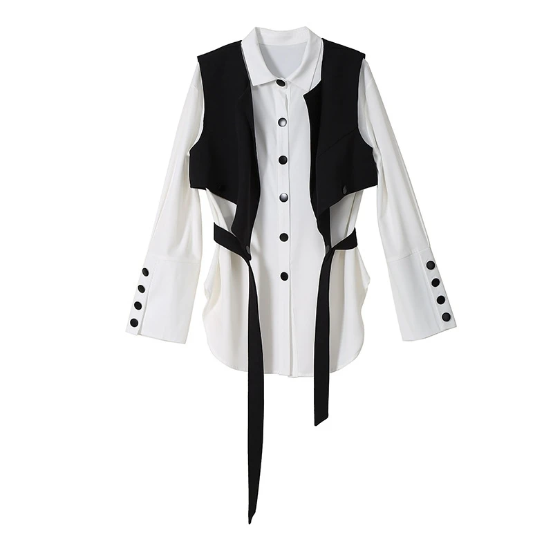 

Long Sleeve New Solid White Two Piece Set Blouse Shirt And Vest 2020 Korean Fashion Blouses Feminine Shirt chemise femme