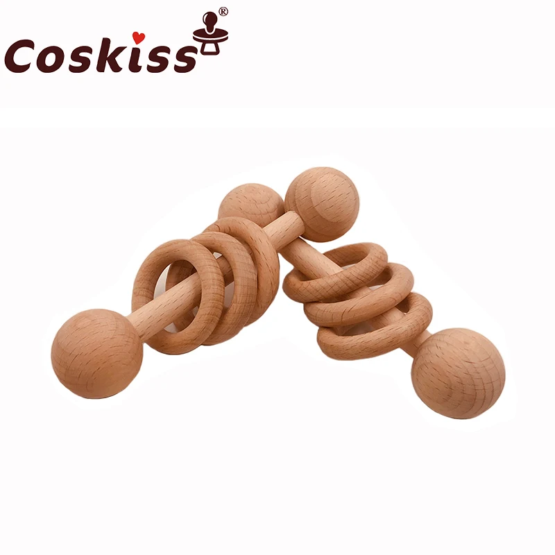 

1pc Organic Baby Teething Product Beech Wooden Rattle Teether DIY Wood Teether Pendent Eco-Friendly Safe Baby Teething Chew Toys