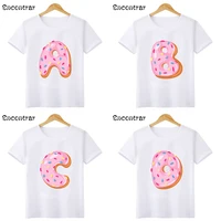 new arrival cute donuts 26 letters print baby girls t shirt casual funny kids t shirts boys clothes children summer topshkp2477