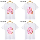 Новое поступление, Милая футболка для маленьких девочек с 26 буквенным принтом пончиков, повседневные забавные детские футболки, одежда для мальчиков, детские летние топы, HKP2477