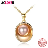 aglover new 925 sterling silver necklace pearl shell pendant women jewelry natural freshwater pearl necklace chain free shipping