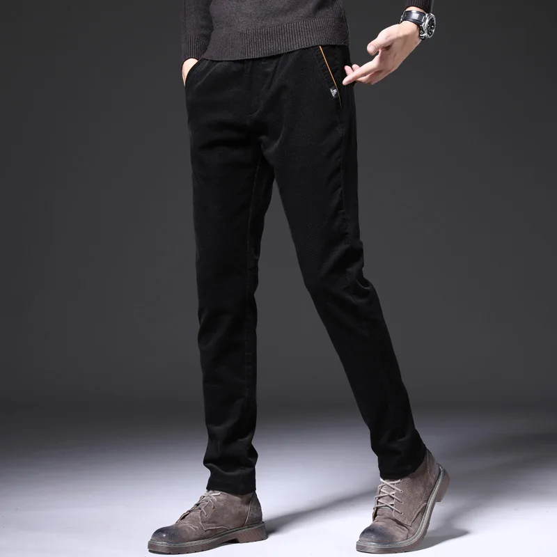 

SHAN BAO Men's Corduroy Fitted Slim Cotton Stretch Modal Casual Pants 2021 Spring Trend Classic Brand Youth Pure Color Pants