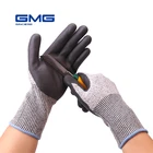Безопасный рабочий инструмент GMG серый Анти-cut HPPE Оболочка Черный Нитриловое покрытие рабочие защитные перчатки с защитой от порезов