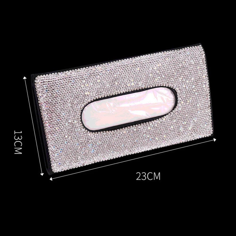 

Crystal Car Tissue Box Sun Visor Diamond Leather Auto Tissue Paper Holder Case Sunvisor Hanging Napkin Interior Accessories 713