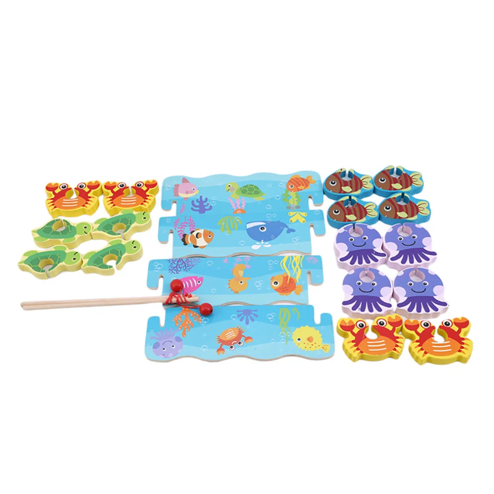 

Kid Wooden Toys 3D Fishing Digital Game Set Children Colorful Double Parent Game Kids Early Educational Puzzles Cartoon Toy Gift