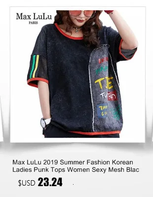 Max LuLu Роскошные корейские модные женские готические джинсовые топы женские Лоскутные черные футболки одежда с вышивкой винтажная Повседневная футболка