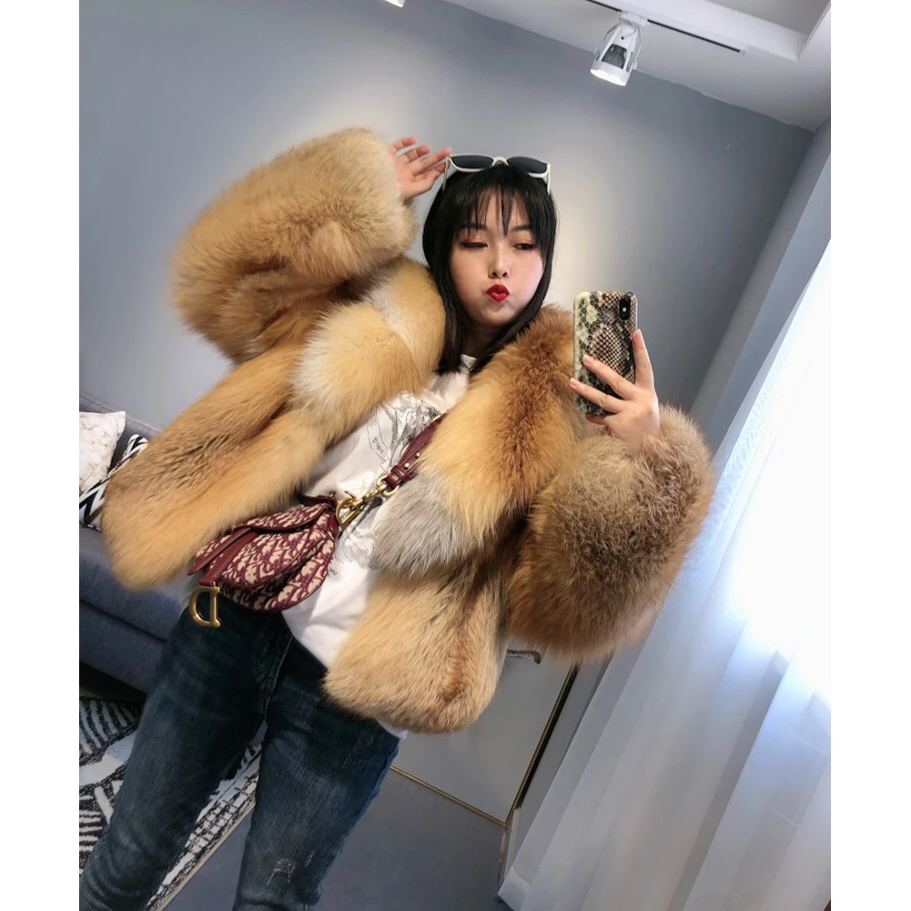 Женское пальто из лисьего меха 2019 зимнее натурального красного женская одежда