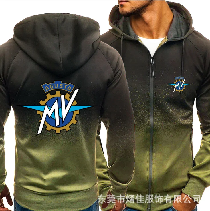 

NEW Spring Autumn AGUSTA Print Sweatshirt Gradient Hoodies Fleece Zipper Jacket Mens Hoodie Harajuku Male Clothing